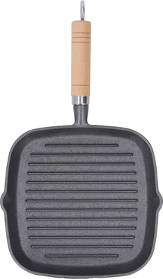 Produktbild von Grillpfanne, Mehrzweck, verhindert Anhaften, quadratische Steakpfanne aus Gusseisen mit Holzgriff für Speck, Steak, Zwiebeln