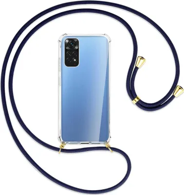 Produktbild von Handykette Backcover-Schutzhülle mit Band (Metall goldfarben) für Xiaomi Redmi Note 11S 4G - dunkelblau