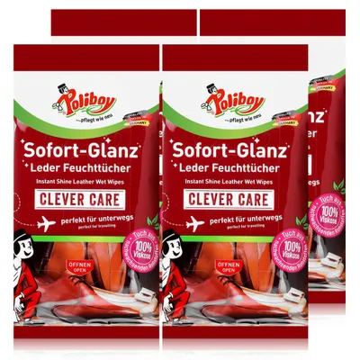 Produktbild von Poliboy Sofort-Glanz Leder Feuchttücher 10 Tücher (4er Pack)