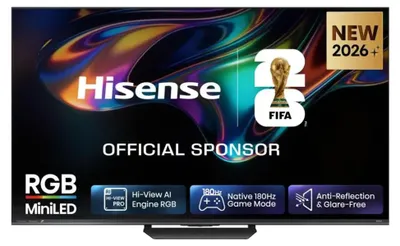 Produktbild von Hisense 100 '' UR8DS | RGB MiniLED Smart TV 4K 180 Hz, 2,54 m (100"), 3840 x 2160 Pixel, RGB-Mini LED, Smart-TV, WLAN, Schwarz, KI-generiertes Bild