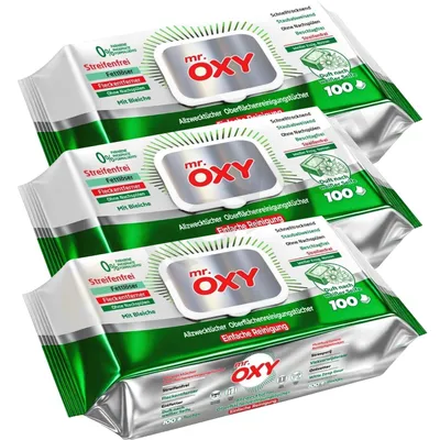 Produktbild von OXY Maxima Allzweck-Reinigungstücher (100 St.) streifenfrei, fettlösend, schnell trocknend, Weißseife-Duft, mit Essig & Natron, ohne Nachspülen Pack 3