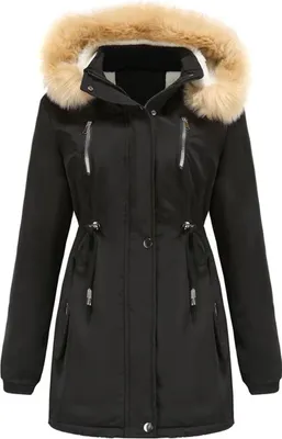 Produktbild von ASKSA Damen Winterjacke Wintermantel Baumwolljacke Warm Dickere Reißverschluss Tasche Mantel, A-Schwarz, 4XL