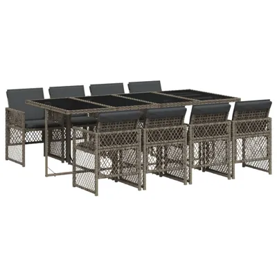 Produktbild von 9-tlg. Garten-Essgruppe mit Kissen Grau Poly Rattan