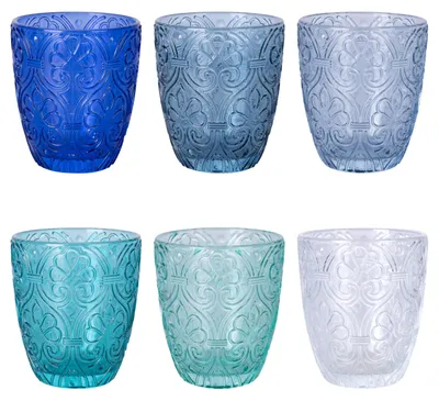 Wassergläser 300 ml, 6 Stück, Glas, Ø 9 cm, Höhe 10 cm, Blau