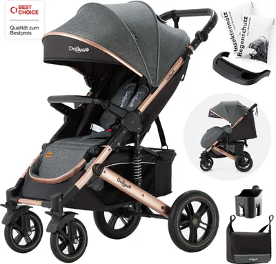 Produktbild von Daliya® Rapidy Buggy / Kinderwagen 0-36 Monate / Sportwagen mit Liegeposition / Wickeltasche, Winterfußsack, Ess- & Spieltisch und mehr Dunkel Grau - Gold