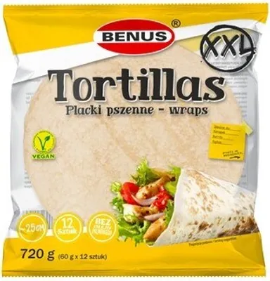Produktbild von Benus Tortilla Xxl Pšeničné placky - wrapy 720 G (60 G X 12 kusov).