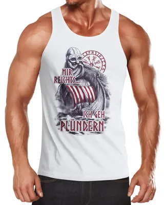 Produktbild von Herren Tanktop Mir reichts ich geh plündern Wikinger Spruch lustig Print Aufdruck Vegvisir Muscle Shirt Achselshirt Moonworks® weiß L