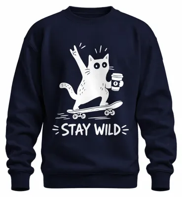 Obrázok produktu pre Tričko s potlačou "Stay Wild Skater Katze Kaffee Rocker Statement", sarkastický motív, modrá farba, veľkosť M