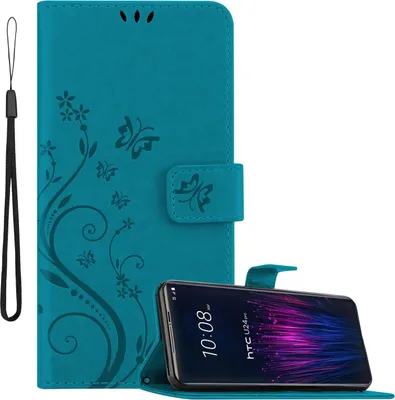 Immagine prodotto di Cadorabo cover per HTC U24 PRO cover in FLORAL BLUE Cover protettiva in design floreale con chiusura magnetica, funzione stand e slot per carte di credito Book Case Cover