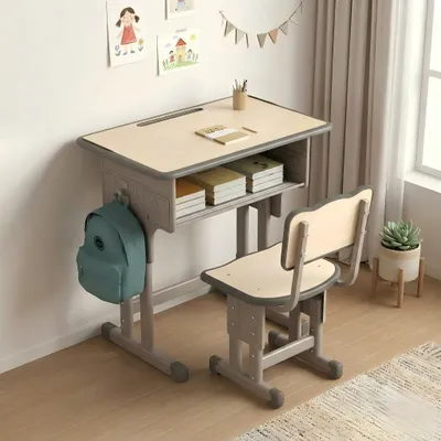 Obrázek produktu pro AIORBER Dětský psací stůl se židlí, výškově nastavitelný, ergonomický, školní psací stůl, stabilní, nábytek pro studium, v barvě dřeva