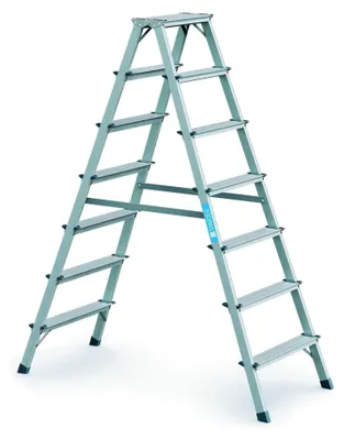 Produktbild von Stufen-Stehleiter Z200, beidseitig begehbar, eloxiert, 2x7 Stufen, Arbeitshöhe 3,10 m