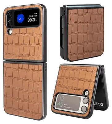 Immagine prodotto di Samsung Galaxy Z Flip4 Design Coccodrillo Texture Marrone Manicotto Protettivo Coperchio Rigido