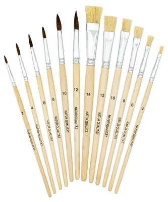 Produktbild von TSI Schulmalpinsel-Set Natur 12tlg, im Set enthalten sind 6X Haarpinsel (Größe 2,4,6,8,10 und 12) und 6X Borstenpinsel (Größe 4,6,8,10,12 und 14), Sch