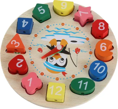 Produktbild von Lehruhr aus Holz mit Lernfiguren, passendes 3D-Puzzle-Spielzeug für Kinder zum frühen Lernen