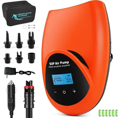Productafbeelding van 20 psi oplaadbare SUP-pomp, elektrische draadloze luchtpomp met accu, automatische uitschakeling, digitaal lcd-display, 12 V auto-adapter, draagbaar v