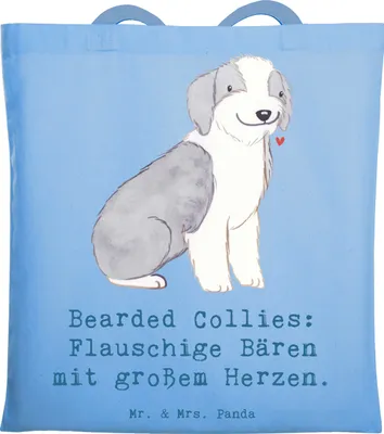 Produktbild von Mr. & Mrs. Panda Schultasche Bearded Collie Bärenherz - Sky Blue - Geschenk, Tote Bag, Jutebeutel, Charmant, Hunderassen Pflege, Hunderasse, Abenteuer, Energiegeladen