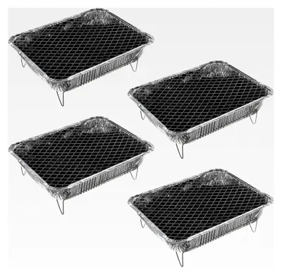 Produktbild von 4er Set Aluminium Einweggrill mit Grillkohle und Anzünder für Picknick und Camping
