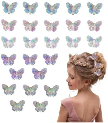 Produktbild von 25 Stück glänzende Schmetterlingshaarspangen - Schmetterlingshaarspangen für Mädchen - Süße und charmante kleine geflochtene Haarspangen, Haarklammern - Haarschmuck für Babymädchen und Frauen