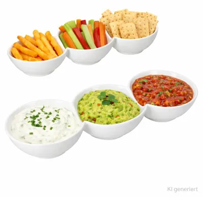 Obrázek produktu pro 2x misky na dipy s 3 přihrádkami, bílé, na dipy, předkrmy a antipasti – trio