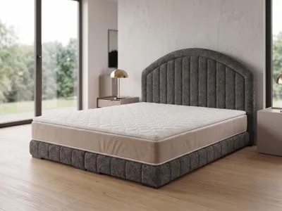Produktbild von Polsterbett  LEON 2 mit Kopfteil, modernes gepolstertes Bett in 140 x 200 cm Farbe: Grau