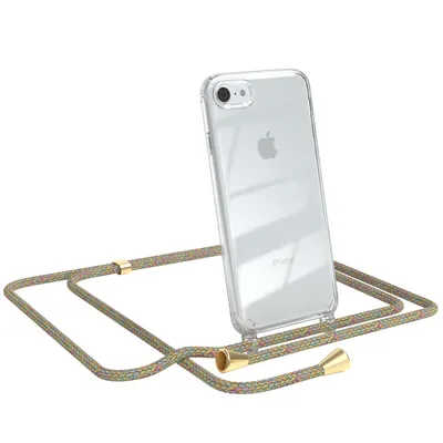 Produktbild von EAZY CASE Handykette kompatibel mit Apple iPhone SE 2020/2022, iPhone 7 / 8, Handyhülle mit Umhängeband, Handykordel, Schutzhülle Clear, Band in Bunt