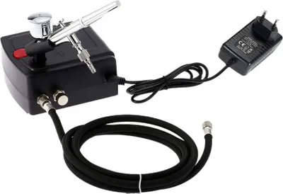 Image de Aérographe - Kit aérographe - Aérographe professionnel - Kit compresseur d'air - Pistolet haute pression - pour l'art Peinture Craft Gâteau Pulvérisation - Noir
