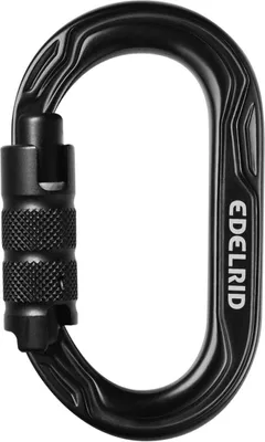 Schwarzer Kiwi Triple Oval-Karabiner von Edelrid; geeignet für Klettern; mit sicherem Verschlussmechanismus.