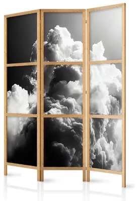 Produktbild von Muralo Japanischer PARAVENT 3-teilig Raumteiler klappbar PREMIUM-Vliesleinwand SCHWARZ-WEISSE WOLKEN für Schlafzimmer 135cmx172cm