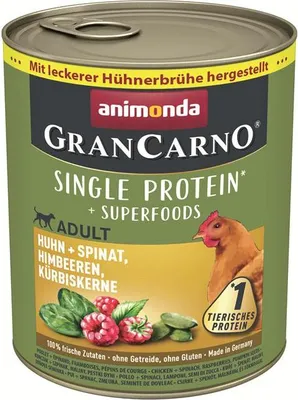 Obrázok produktu pre animonda GranCarno 82439, Dospelý, Akékoľvek plemeno, Špenát, Tekvica, Kuracie mäso, 800 g, Bez cukru, Neobsahuje sóju