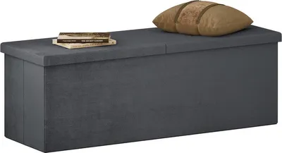 Produktbild von Happyment Aufbewahrungsbank Judi – Aufbewahrungsbank / Hocker – Hocker – Dunkelgrau – Samt und MDF – 110x38x38 cm