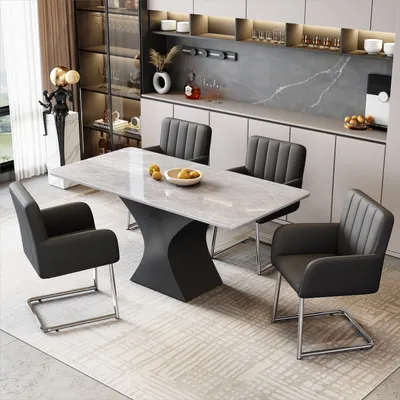 Produktbild von MODFU Esszimmerstuhl Küchenstuhl Relaxsessel Loungesessel 4er set Wohnzimmerstuhl mit zickzackförmige Metallbeine Schwarz