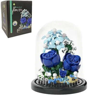 Produktbild von Mini Blumenstrauß Bausteinset mit Glasglocke – Deko Blumenmodell