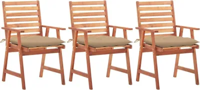 Produktbild von The Living Store Garten-Essstühle 3 Stk. mit Kissen Massivholz Akazie