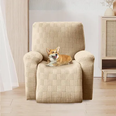 Obrázek produktu pro Potah na relaxační křeslo, elastický potah na relaxační křeslo, 4-dílný potah na křeslo, protiskluzový vysoce elastický potah na relaxační křeslo s elastickou spodní částí, béžový