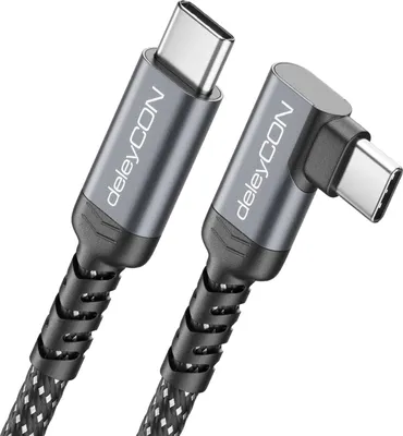 Produktbild von deleyCON 0,5m 240W USB-C Kabel Kurz Winkel 90 Grad (Schnellladekabel) USB-C auf USB-C Ladekabel für iPhone 17 16 15 Galaxy A16 A56 S25 S24 S23 Pixel iPad MacBook AirPods Tablet Carplay PS5
