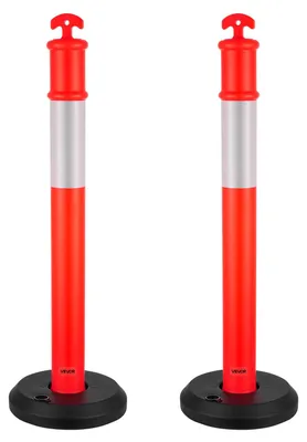 Obrázok produktu pre VEVOR dopravné vymedzovacie stĺpiky 2 ks (114 cm) s vyplniteľnou základňou a reflexnými pásmi, výstražné stĺpiky na staveniská, parkoviská, zábrany na kontrolu davu, červené