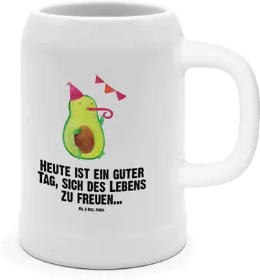 Produktbild von Mr. & Mrs. Panda Krug Avocado Party - Weiß - Geschenk, Seidel, Happy Birthday, Geburtstag, Steinkrug, Bier Humpen, Steinbierkrug, Abi