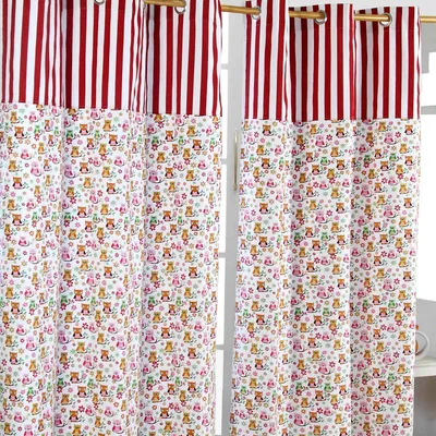 Produktbild von HOMESCAPES Gardinen mit Ösen Eule rot rosa weiss 2er Set 100% Baumwolle, 228x137 cm