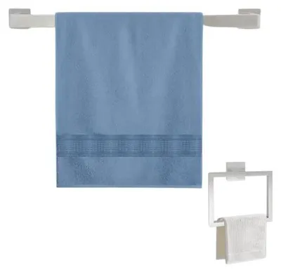 Produktbild von Handtuchstangen-Set, Edelstahl, 5 Teile, 60 cm, Silber-Finish, platzsparendes Design