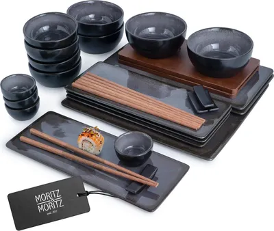 Produktbild von Moritz & Moritz VIDA 29tlg Sushi Geschirr Set Anthrazit für 4 Personen