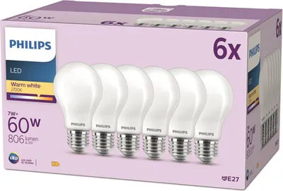 Immagine prodotto di Set 6x lampadine LED E27 7W (60W) bianco caldo 2700K 806lm 115lm/W