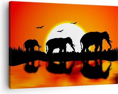 Produktbild von Bild auf Leinwand - Leinwandbild - Tiere Afrikaner Elefanten Natur - 70x50cm - Wand Bild - Wanddeko - Leinwanddruck - Bilder - Kunstdruck - Wanddekoration - Leinwand bilder - Wandkunst - AA70x50-0533