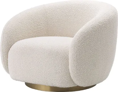 Produktbild von Casa Padrino Luxus Drehsessel Creme / Messingfarben 96 x 85 x H. 70 cm - Wohnzimmer Sessel - Luxus Möbel