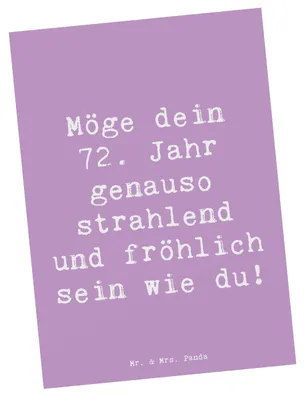 Produktbild von Mr. & Mrs. Panda Postkarte Spruch 72. Geburtstag Freude Glanz - Lavendeltraum - Geschenk, Grußkarte, Lebensjahr, froher Geist, Erinnerungen, Ansichtskarte, Happy Birthday