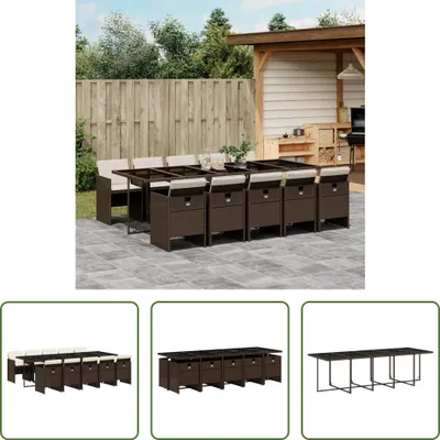 Produktbild von The Living Store 11-tlg. Garten-Essgruppe mit Kissen Braun Poly Rattan