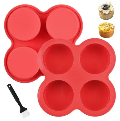 Produktbild von 2er Set Silikon Muffinform mit Backpinsel, 4 Mulden, Rot, BPA-Frei, Antihaft, Spülmaschinenfest