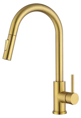 Imagen del producto de Grifo de cocina con ducha extraíble, acero inoxidable, monomando, acabado dorado cepillado, para la cocina