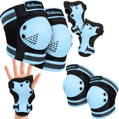 Image de Kidiyana Kit de protection pour enfants S (2-6 ans) bleu - genouillères, coudières & protège-poignets, kit de protection 6 en 1 pour trottinette, skateboard & vélo