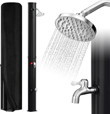 Image de Douche solaire Jayseuw 20-60 litres - jusqu'à 60 °C - avec pomme de douche pivotante, douchette pour les pieds et tuyau d'arrosage