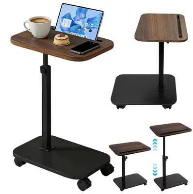 Obrázek produktu pro Přenosný stolek na kolečkách – konferenční stolek – otočný o 360° – s nastavitelnou výškou – vhodný do obývacího pokoje i ložnice